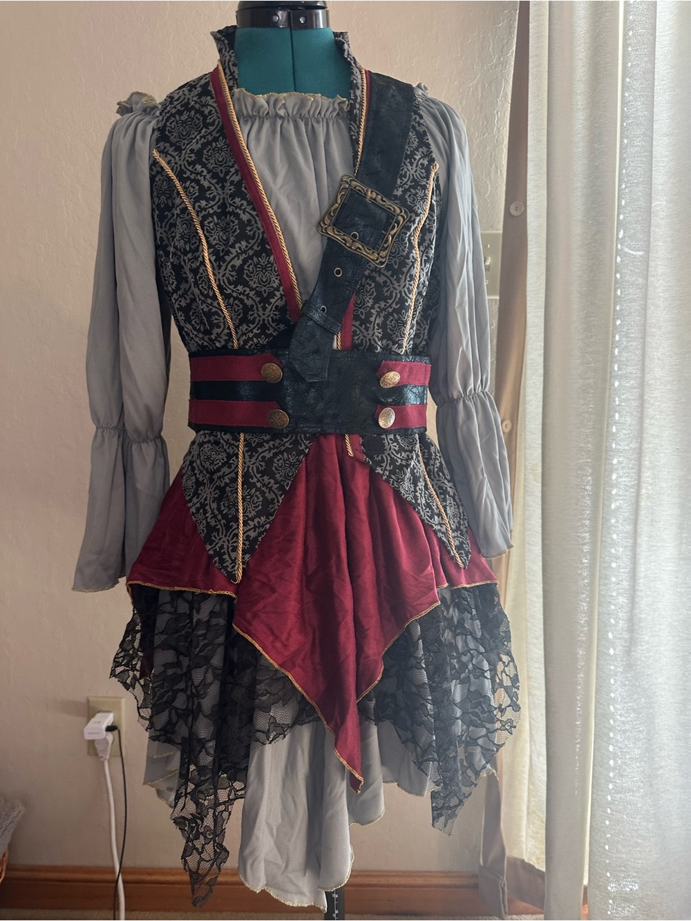 Spirit Burgundy, Black and Gray Pirate Costume Dress
